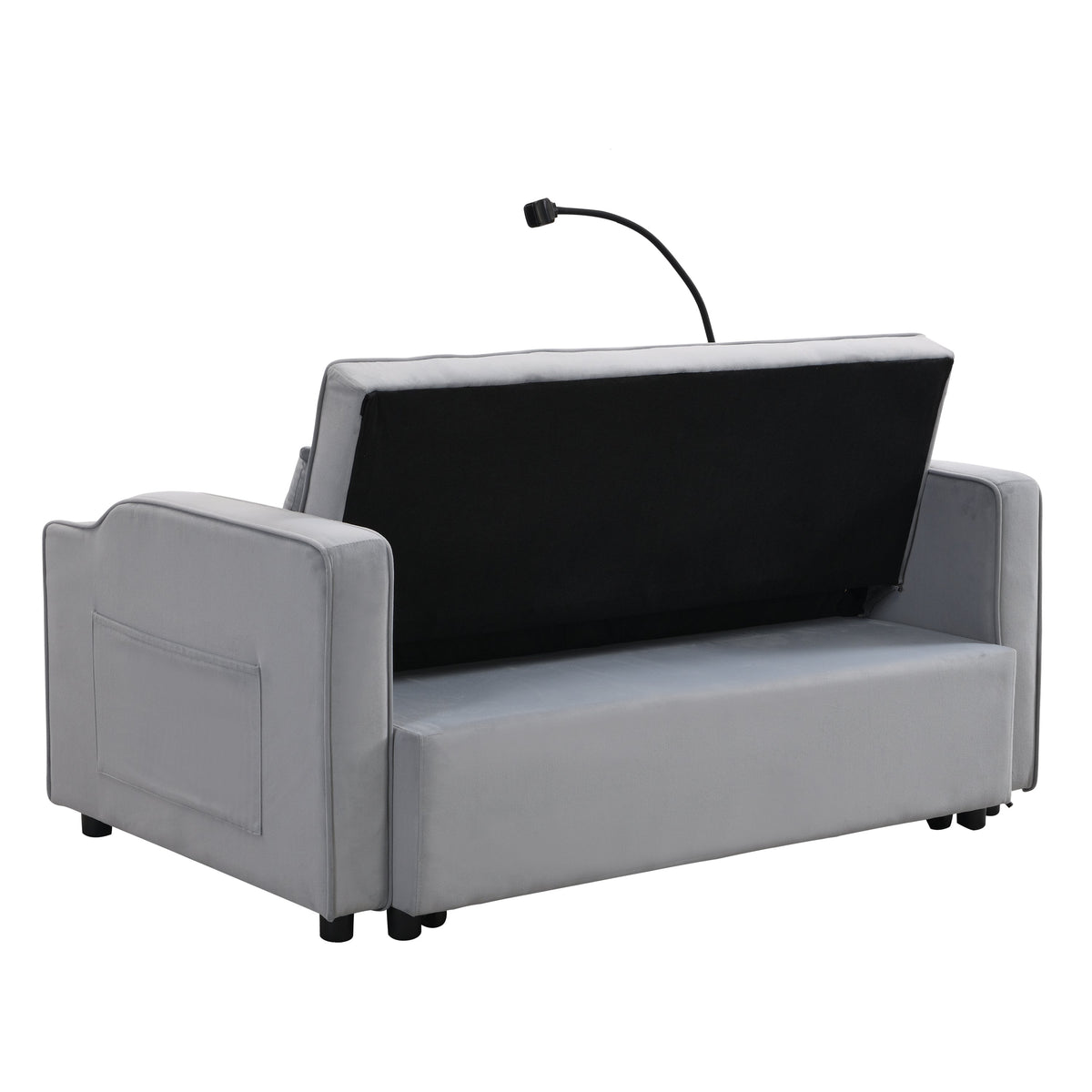 Modern Velvet Sleeper Loveseat with Pullout Bed and USB Ports - Light Gray, photo 8 of 20