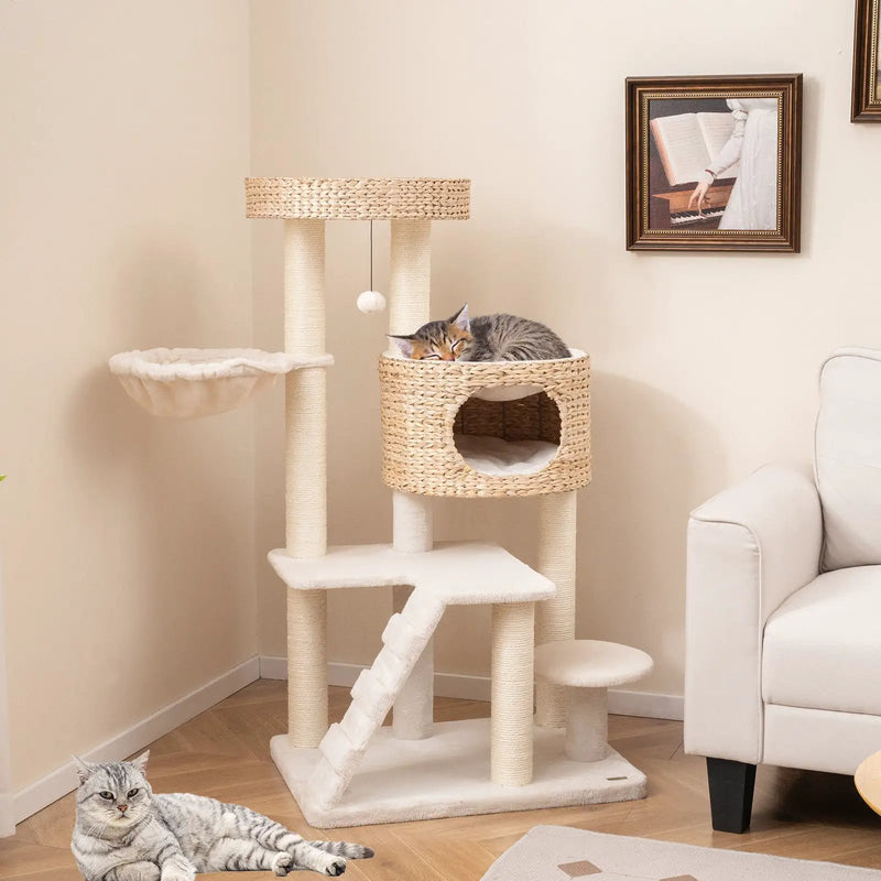 Modern Cat Tree for Indoor Cats with Cattail Fluff Condo and Top Perch-Natural by DirectDeals