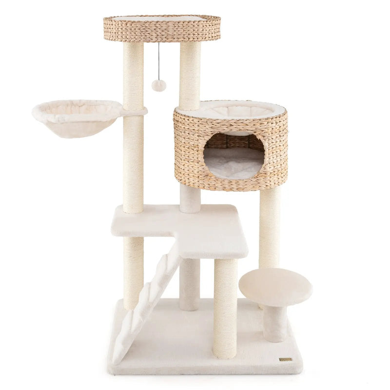 Modern Cat Tree for Indoor Cats with Cattail Fluff Condo and Top Perch-Natural by DirectDeals