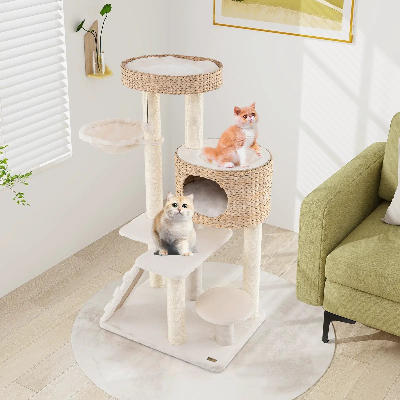 Modern Cat Tree for Indoor Cats with Cattail Fluff Condo and Top Perch-Natural by DirectDeals