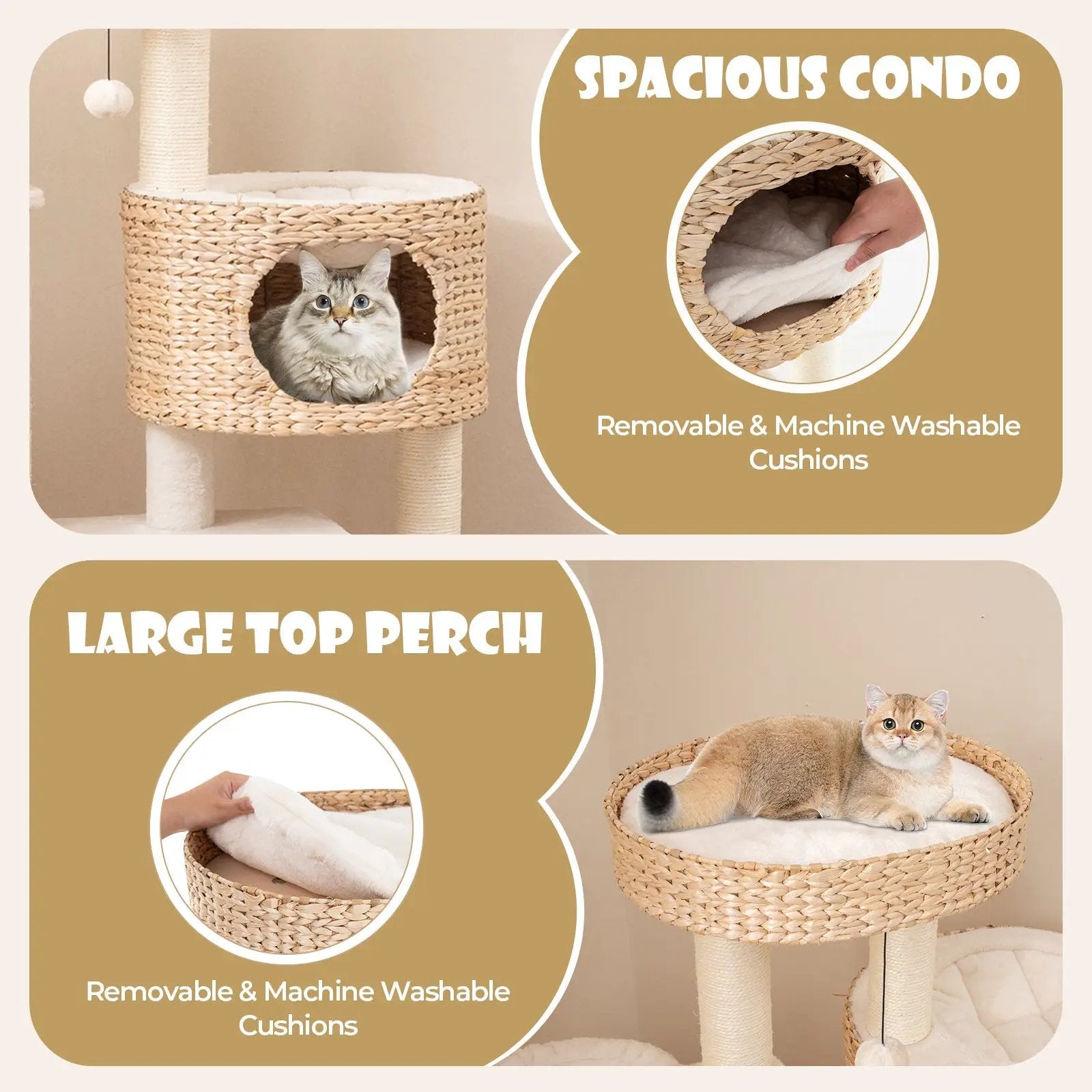 Modern Cat Tree for Indoor Cats with Cattail Fluff Condo and Top Perch-Natural by DirectDeals