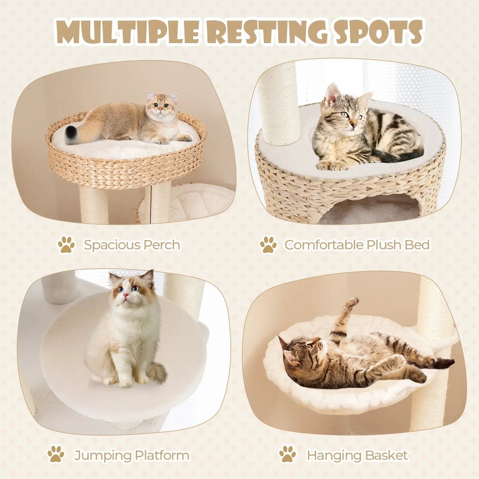 Modern Cat Tree for Indoor Cats with Cattail Fluff Condo and Top Perch-Natural by DirectDeals