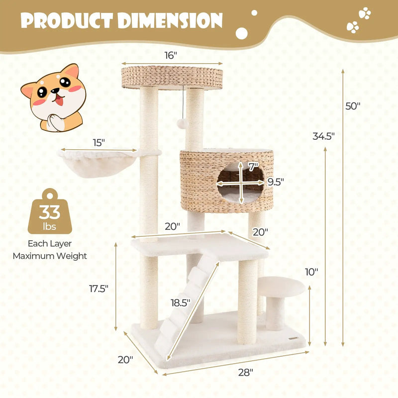 Modern Cat Tree for Indoor Cats with Cattail Fluff Condo and Top Perch-Natural by DirectDeals