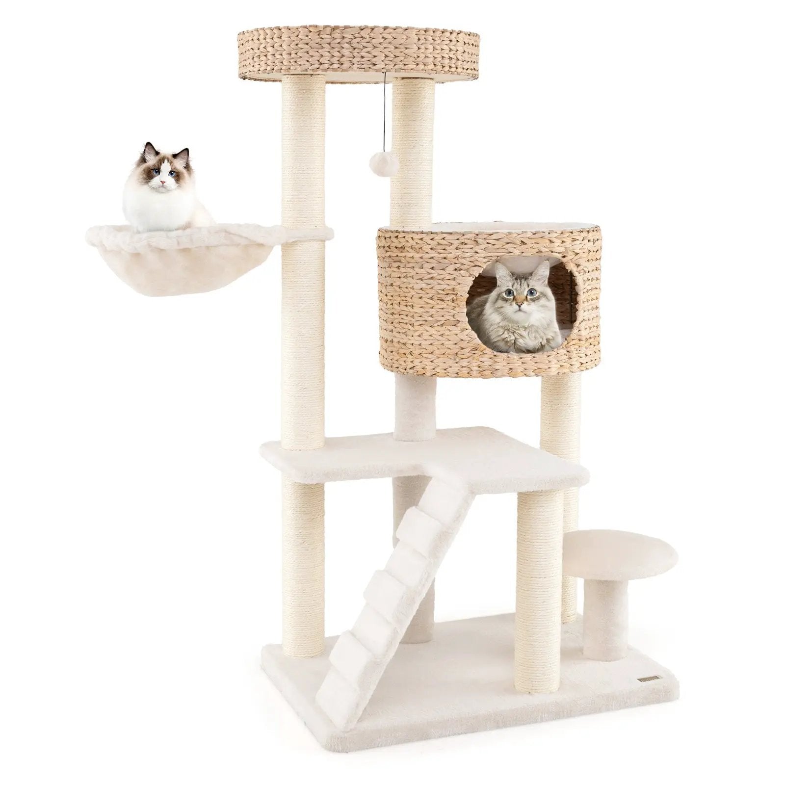 Modern Cat Tree for Indoor Cats with Cattail Fluff Condo and Top Perch-Natural by DirectDeals