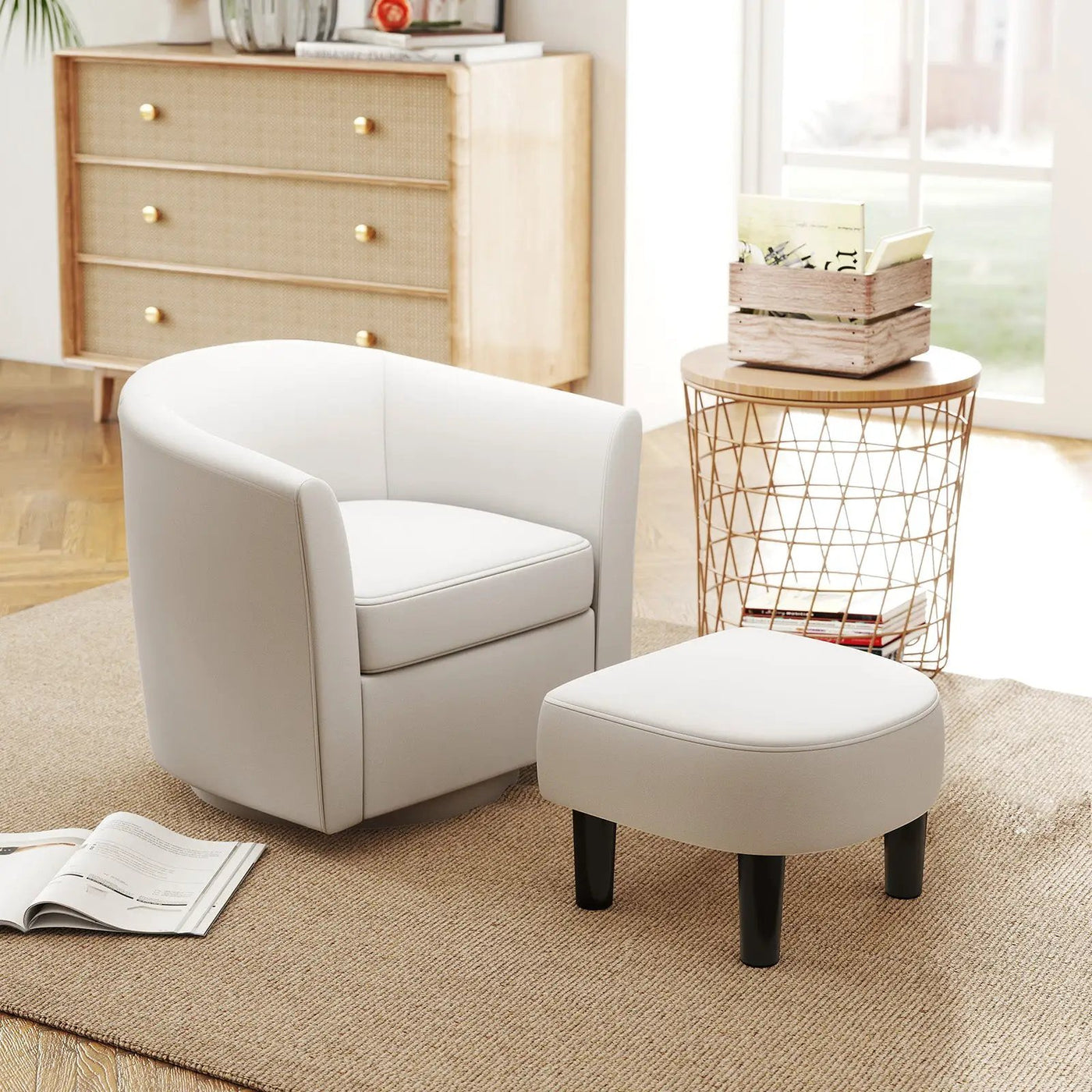 Modern Club Swivel Accent Chair with Ottoman Footrest Curved Backrest by DirectDeals