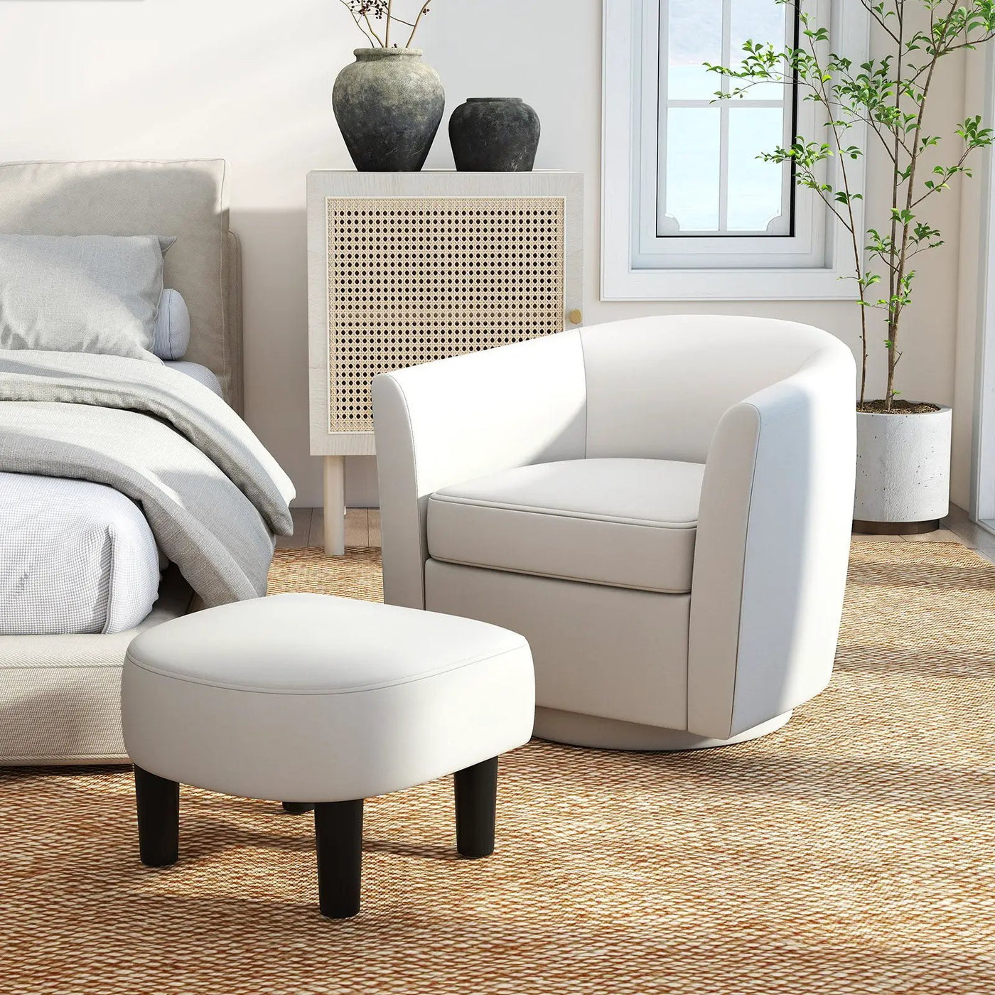 Modern Club Swivel Accent Chair with Ottoman Footrest Curved Backrest by DirectDeals