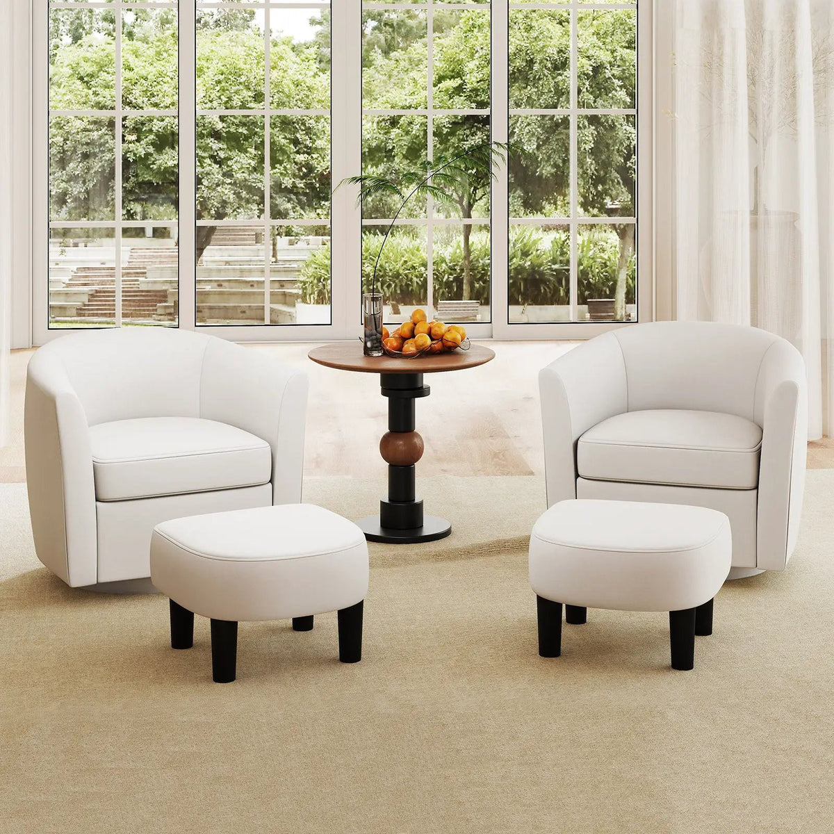 Modern Club Swivel Accent Chair with Ottoman Footrest Curved Backrest by DirectDeals