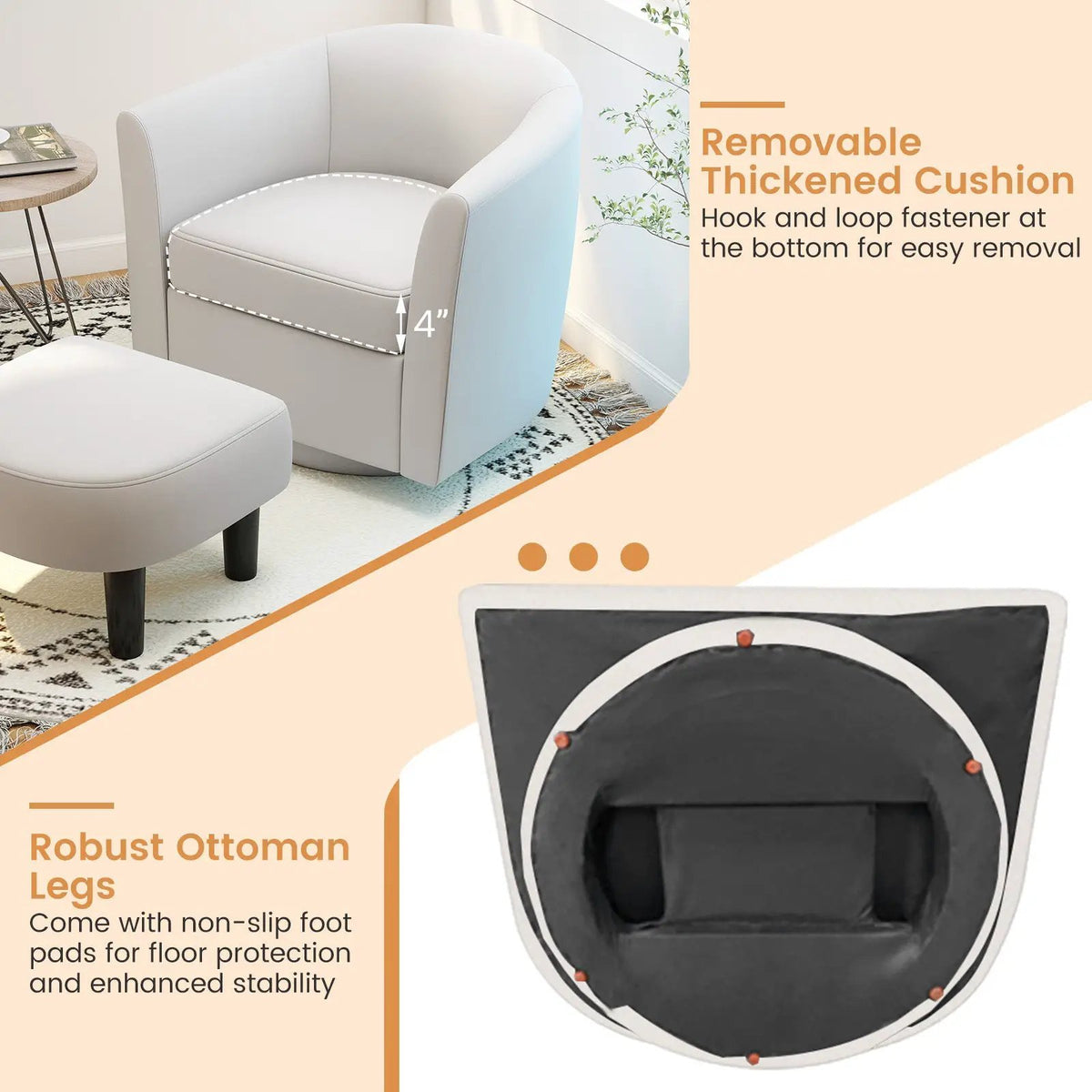 Modern Club Swivel Accent Chair with Ottoman Footrest Curved Backrest by DirectDeals