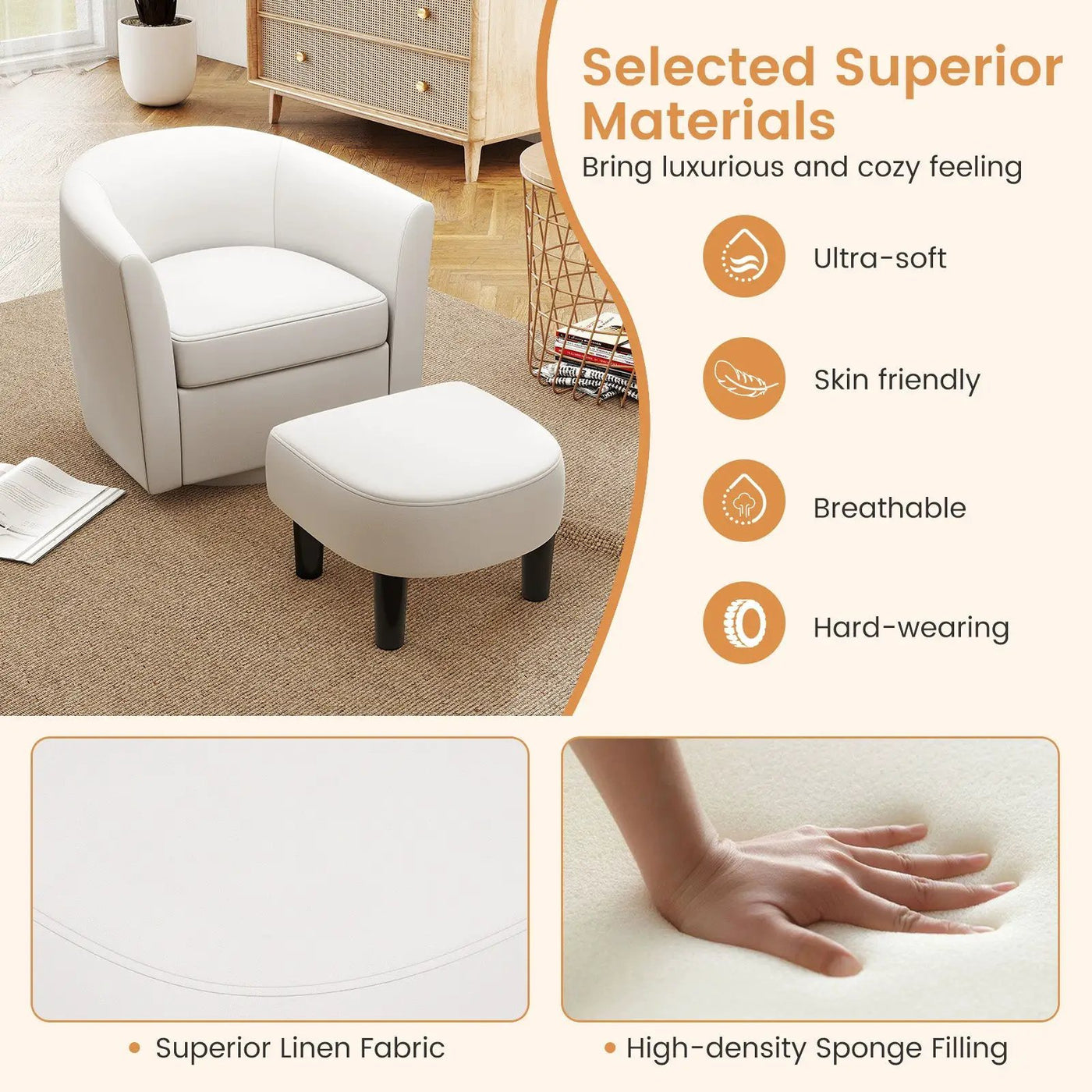 Modern Club Swivel Accent Chair with Ottoman Footrest Curved Backrest by DirectDeals
