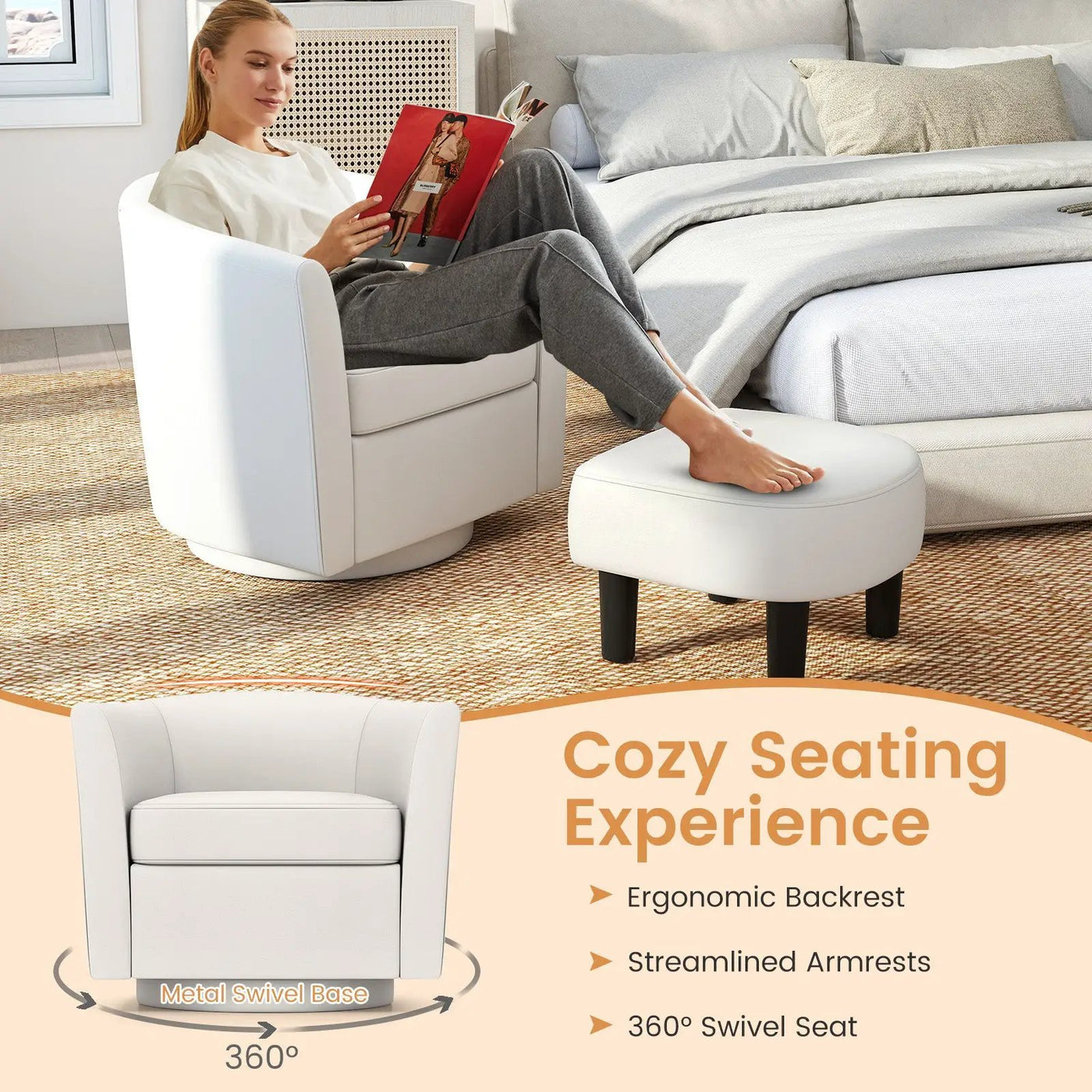 Modern Club Swivel Accent Chair with Ottoman Footrest Curved Backrest by DirectDeals