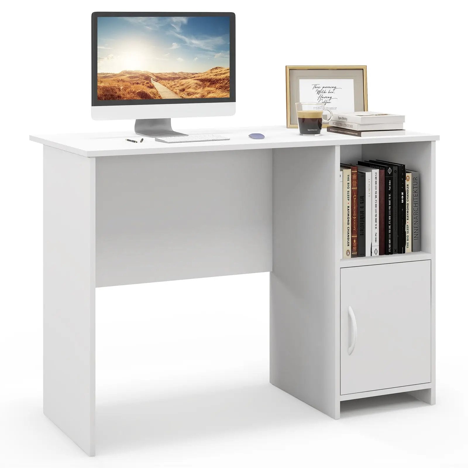 Modern Computer Desk with Cabinet-White by DirectDeals