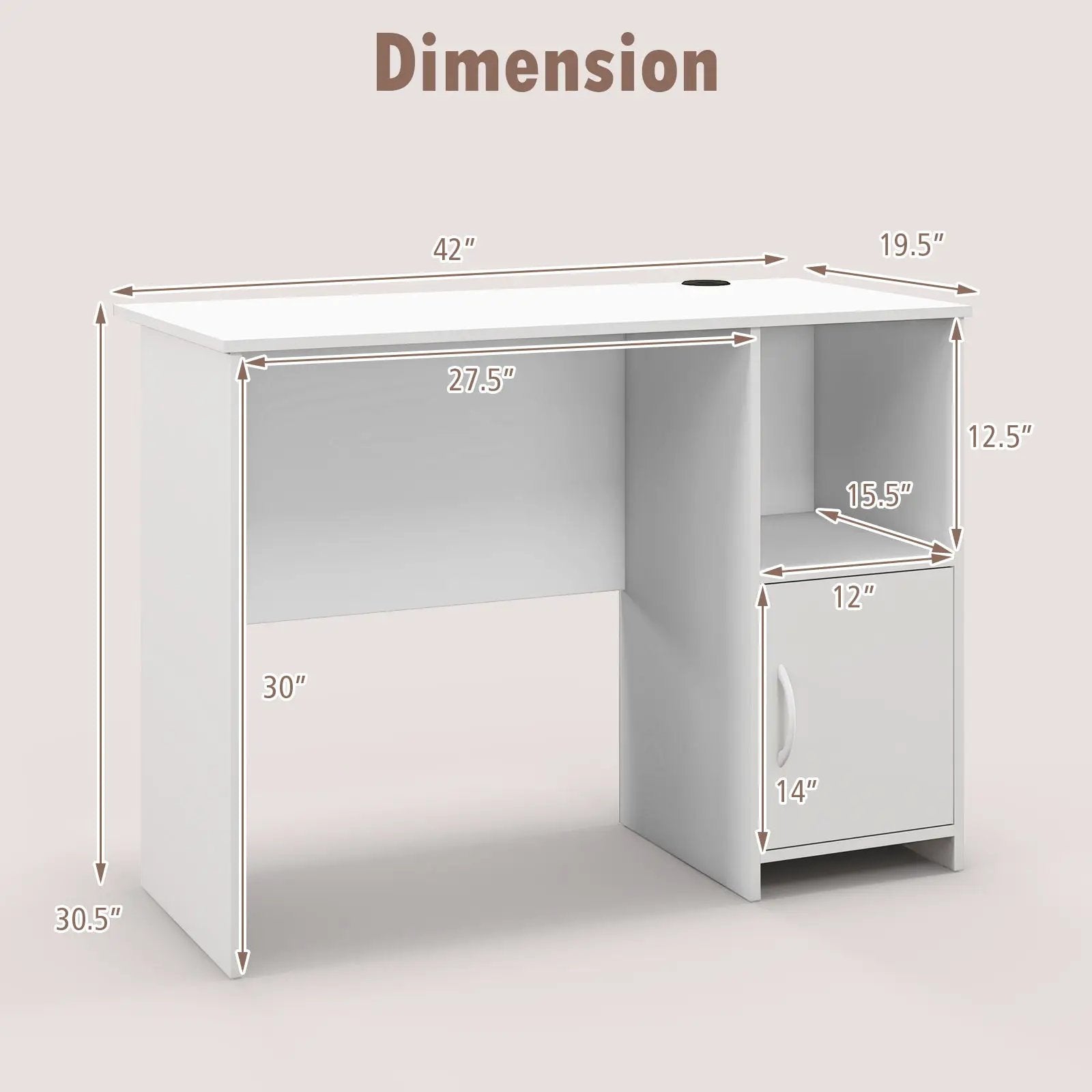 Modern Computer Desk with Cabinet-White by DirectDeals