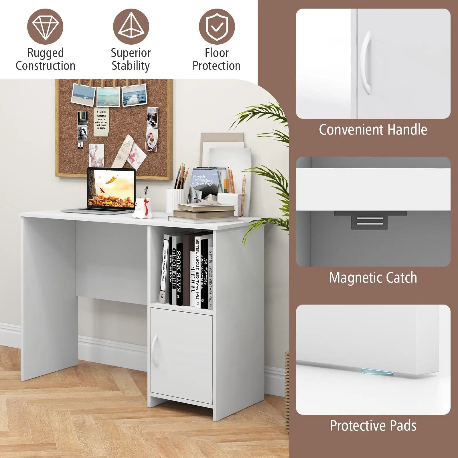 Modern Computer Desk with Cabinet-White by DirectDeals