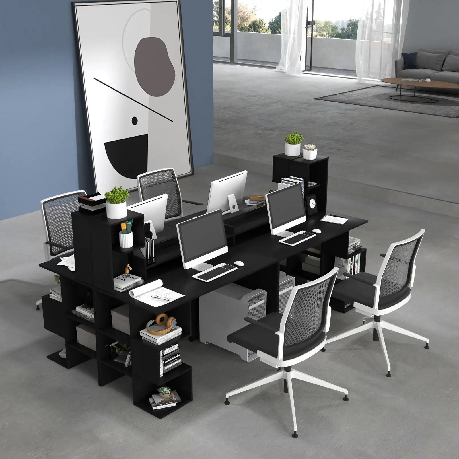 Modern Computer Desk with Storage Bookshelf and Hutch for Home Office by DirectDeals