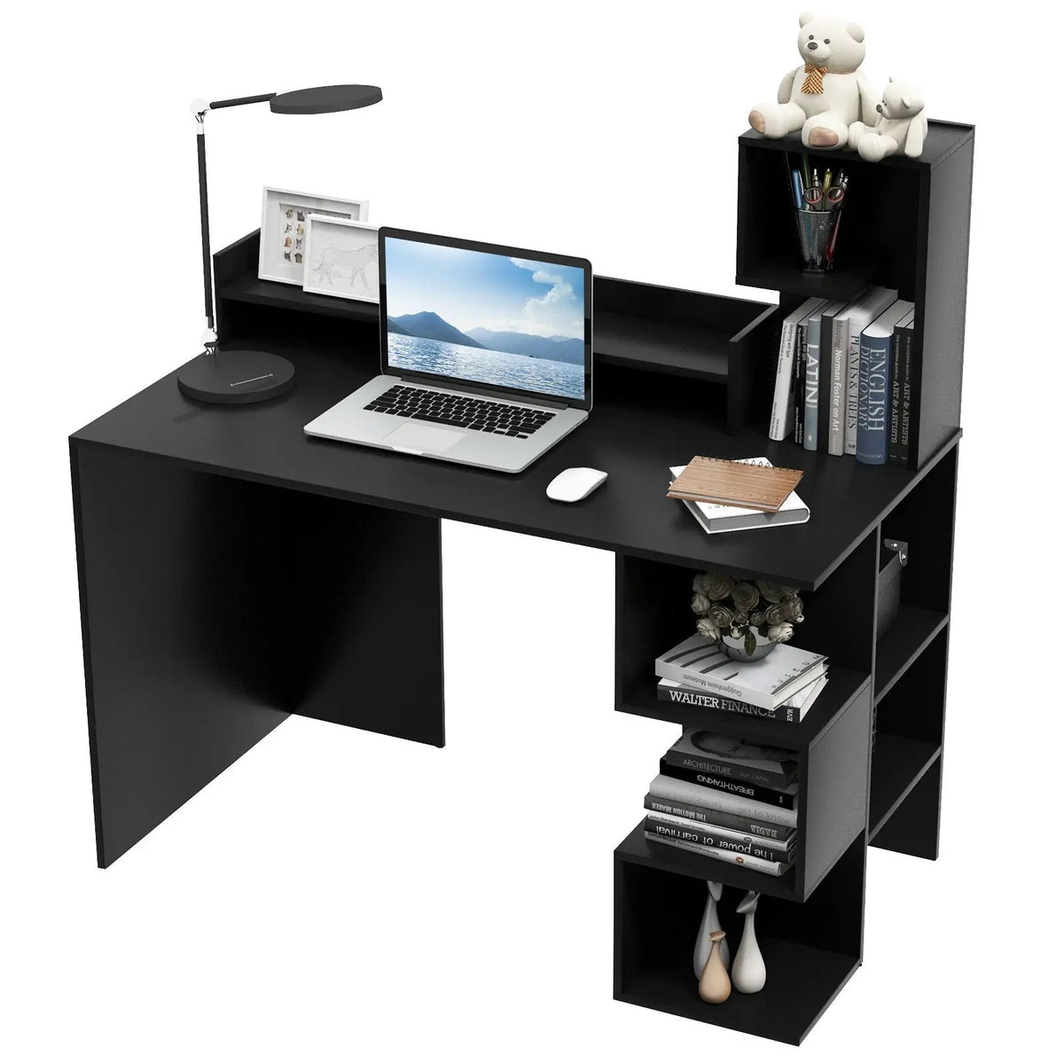 Modern Computer Desk with Storage Bookshelf and Hutch for Home Office by DirectDeals