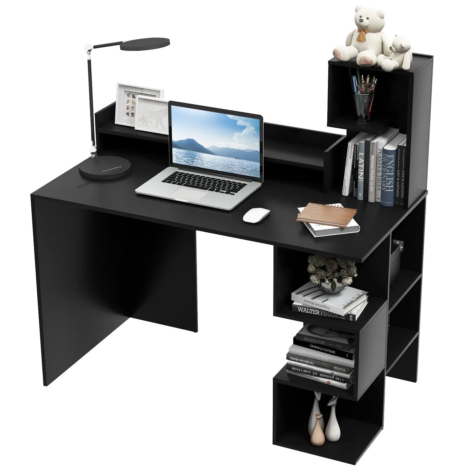 Modern Computer Desk with Storage Bookshelf and Hutch for Home Office by DirectDeals