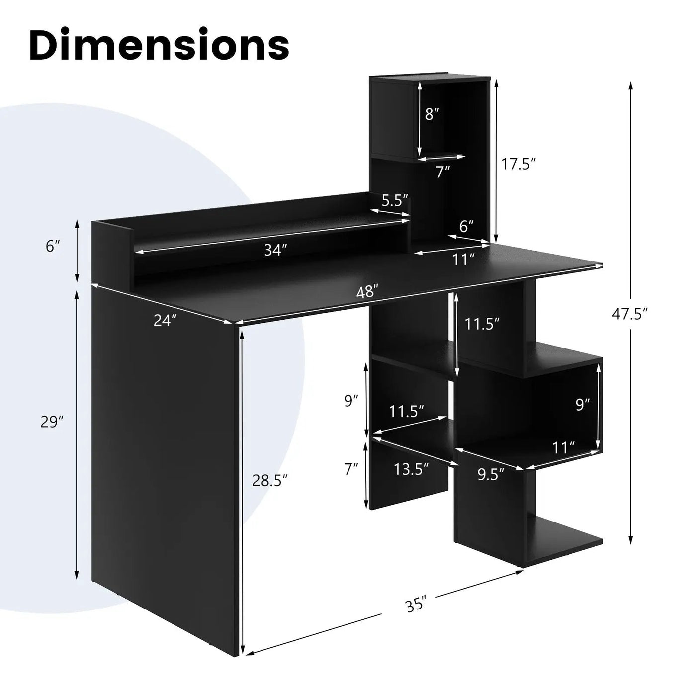 Modern Computer Desk with Storage Bookshelf and Hutch for Home Office by DirectDeals