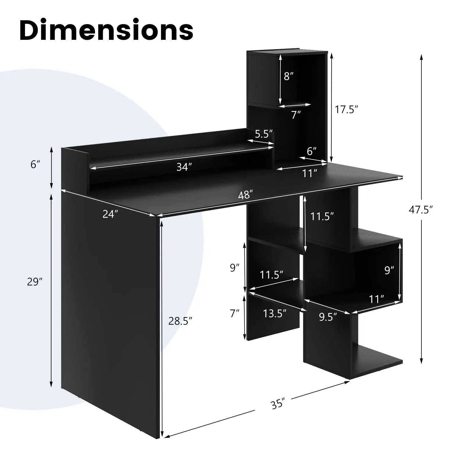 Modern Computer Desk with Storage Bookshelf and Hutch for Home Office by DirectDeals