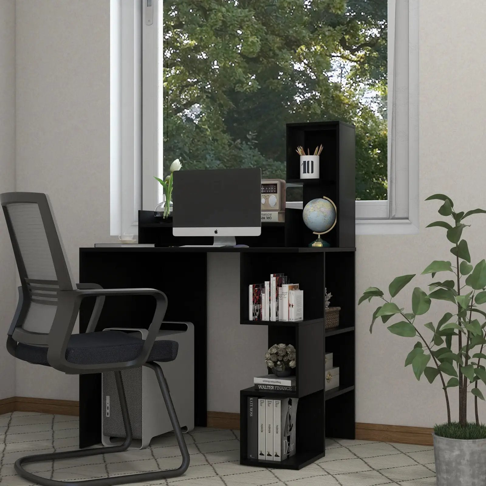 Modern Computer Desk with Storage Bookshelf and Hutch for Home Office by DirectDeals