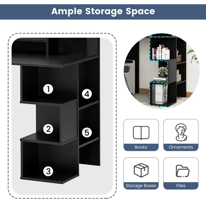Modern Computer Desk with Storage Bookshelf and Hutch for Home Office by DirectDeals
