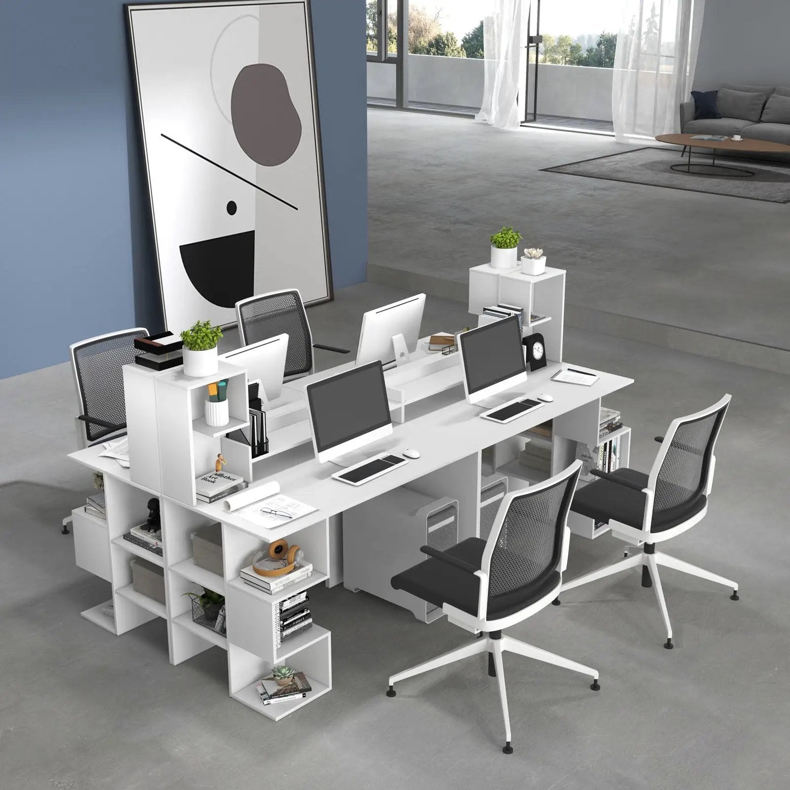 Modern Computer Desk with Storage Bookshelf and Hutch for Home Office by DirectDeals