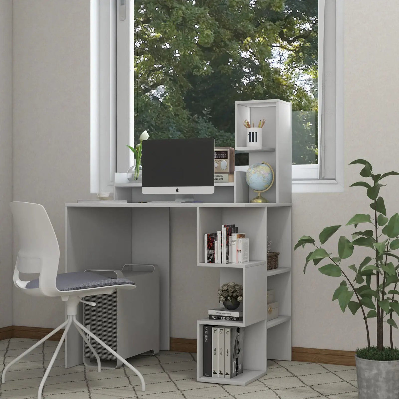 Modern Computer Desk with Storage Bookshelf and Hutch for Home Office by DirectDeals