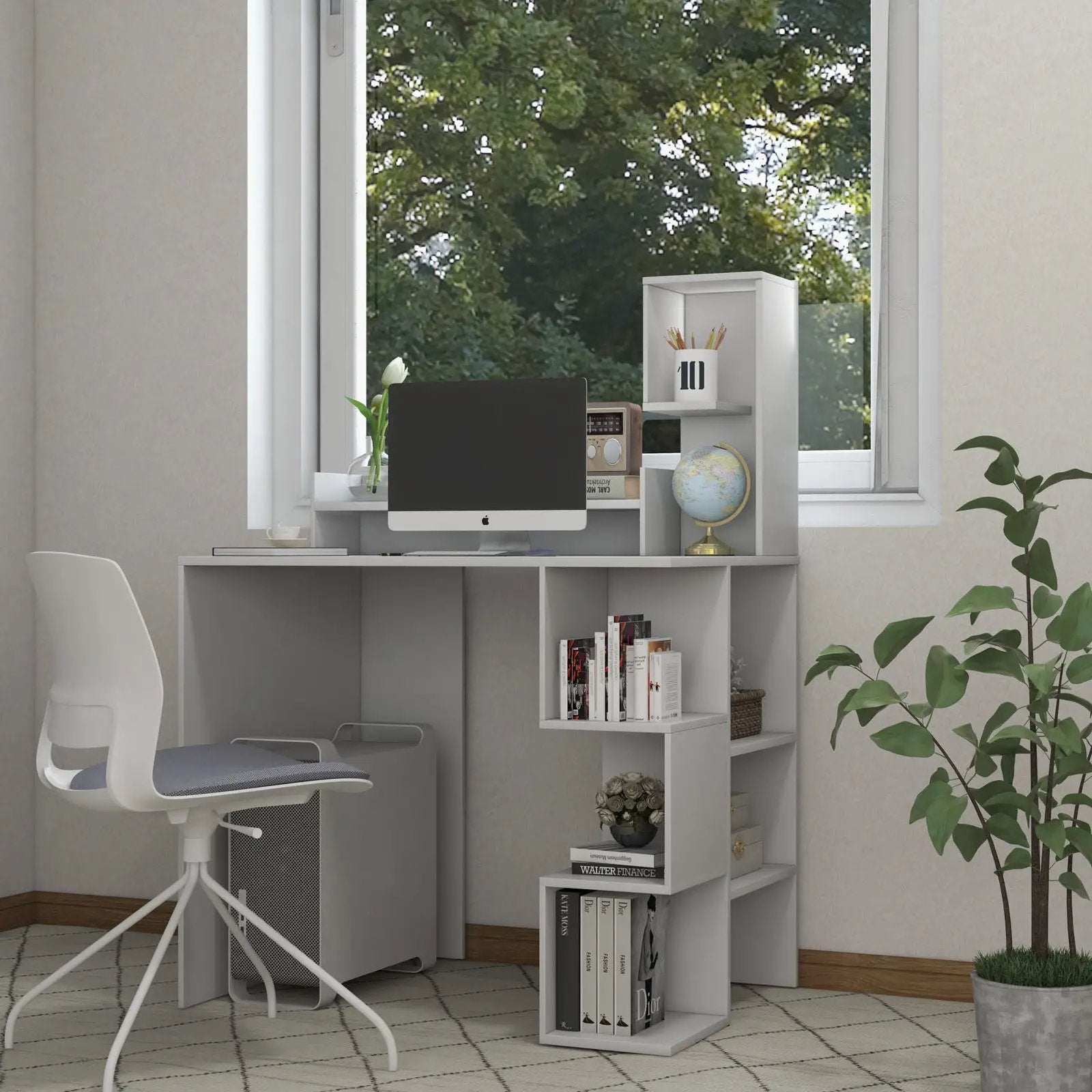 Modern Computer Desk with Storage Bookshelf and Hutch for Home Office by DirectDeals