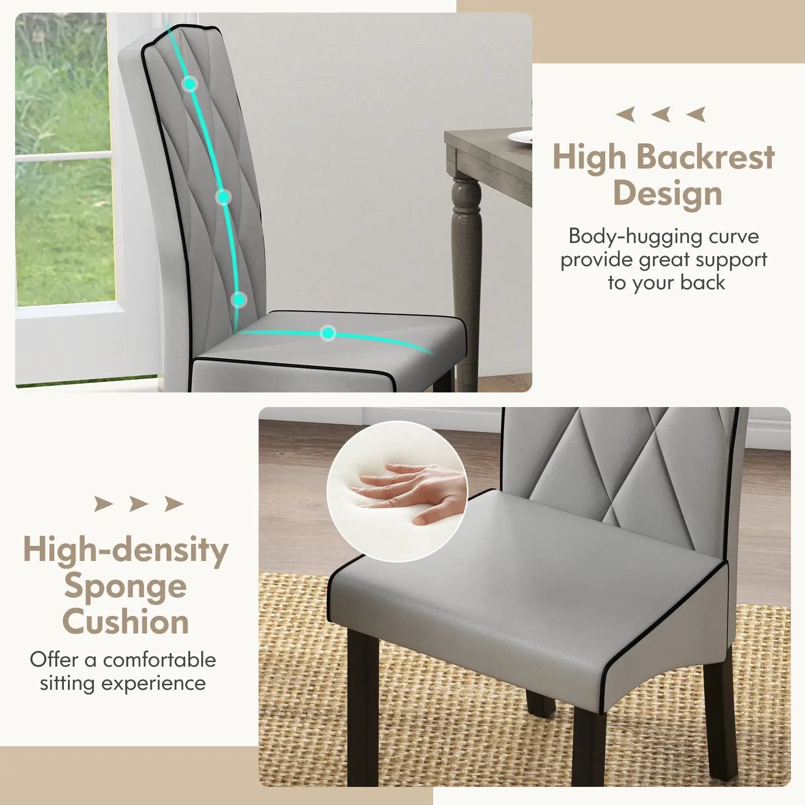 Modern Dining Chair with High Backrest High-density Sponge Cushion by DirectDeals
