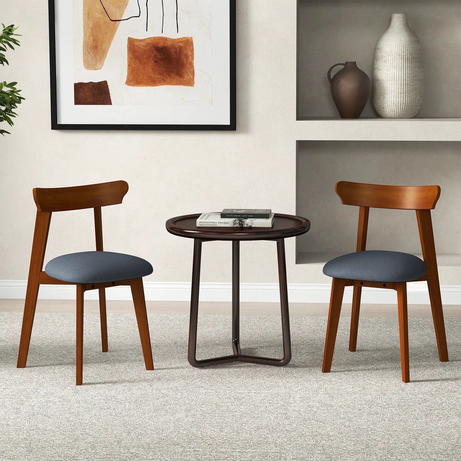 Mid-Century Modern Kitchen Chairs with Rubber Wood Frame and Padded Seat-Walunt by DirectDeals