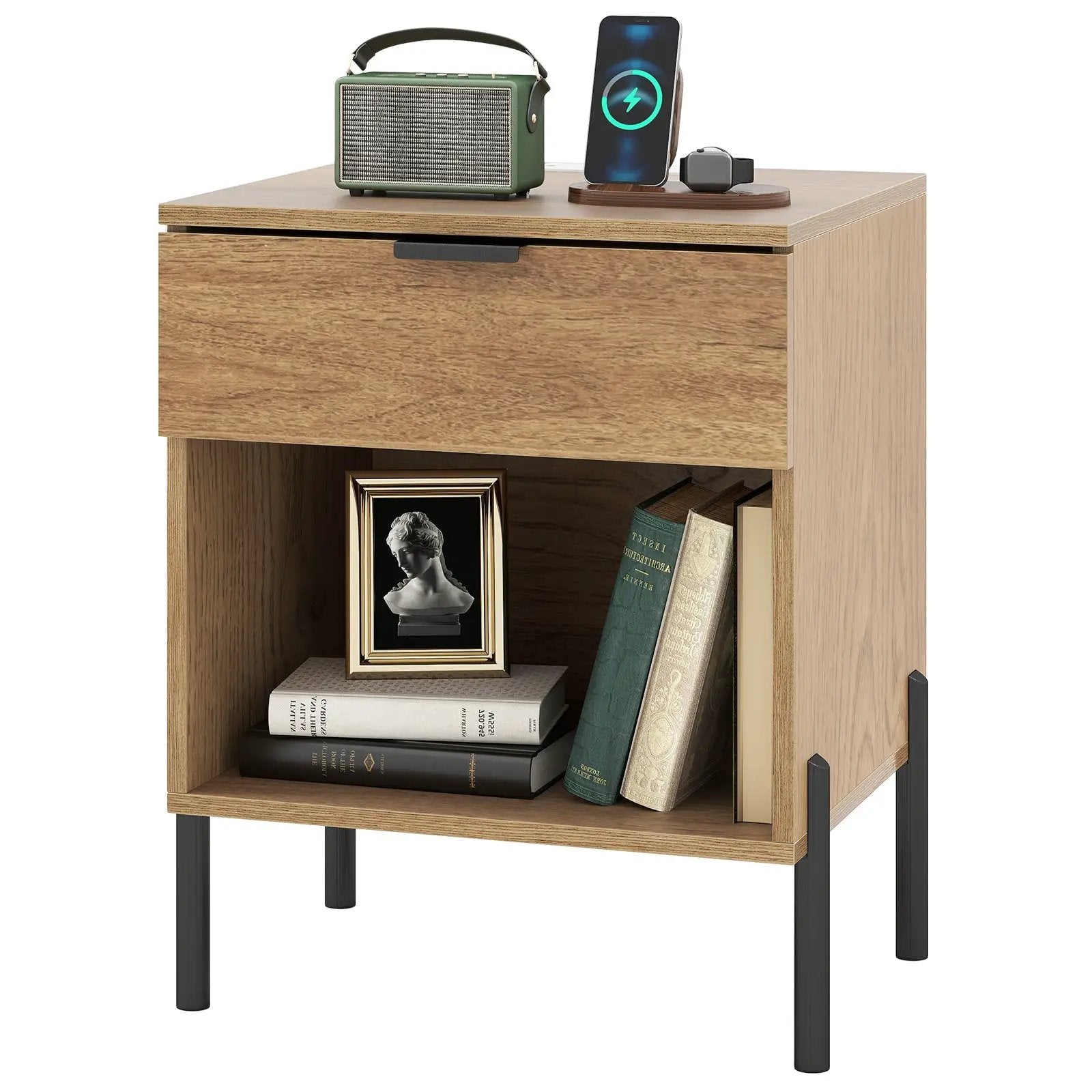 Modern Nightstand with Charging Station-Natural by DirectDeals