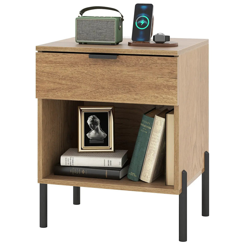 Modern Nightstand with Charging Station-Natural by DirectDeals