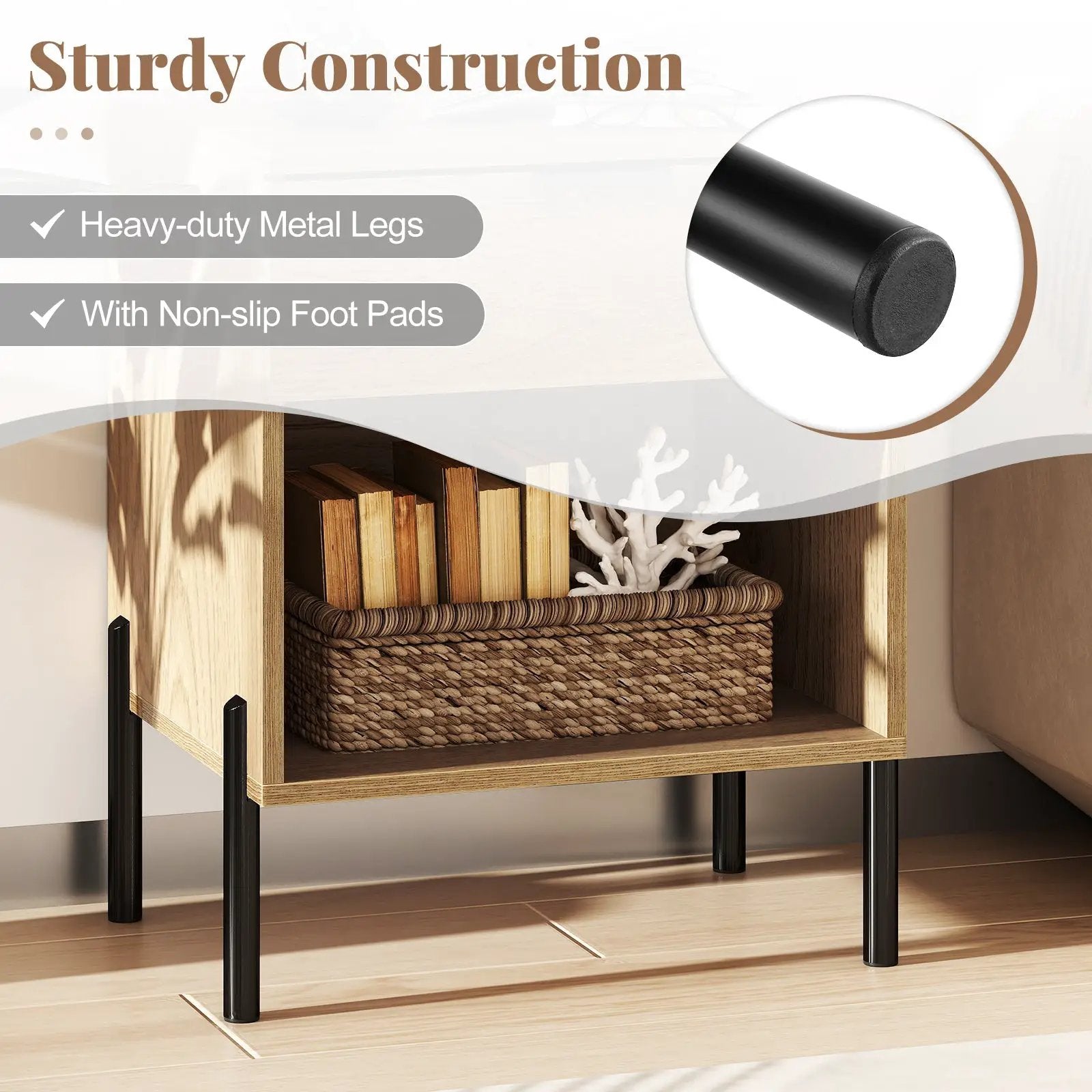 Modern Nightstand with Charging Station-Natural by DirectDeals