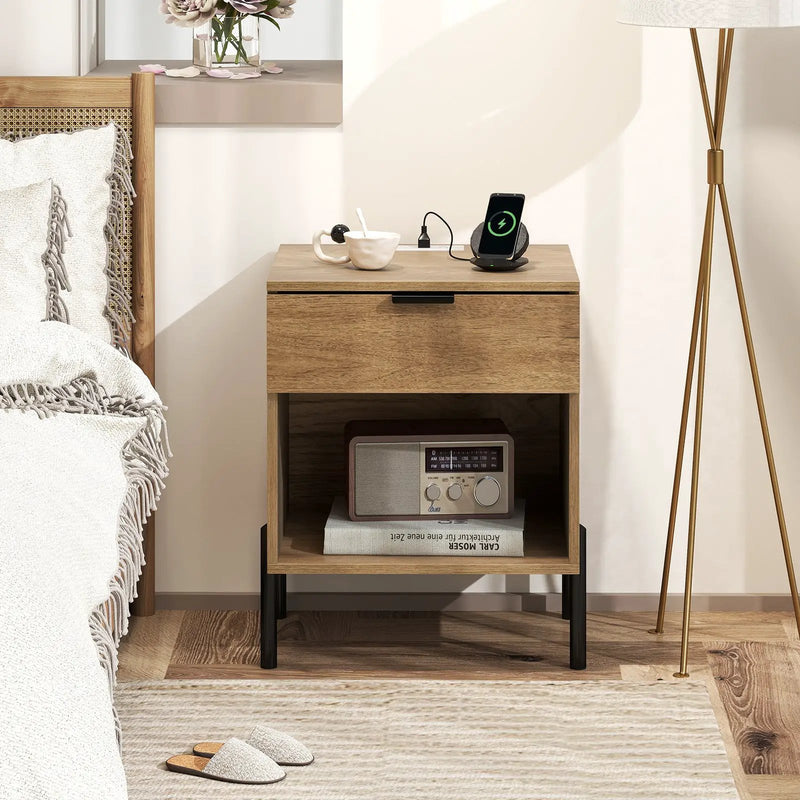 Modern Nightstand with Charging Station-Natural by DirectDeals