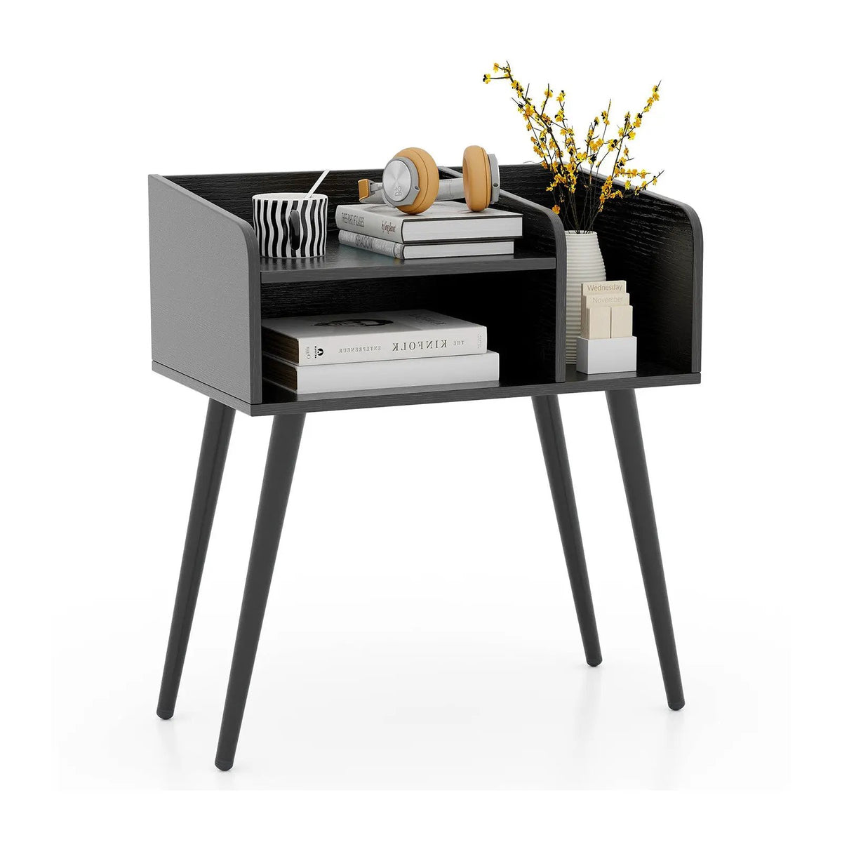 Mid Century Modern Nightstand with Open Shelves by DirectDeals