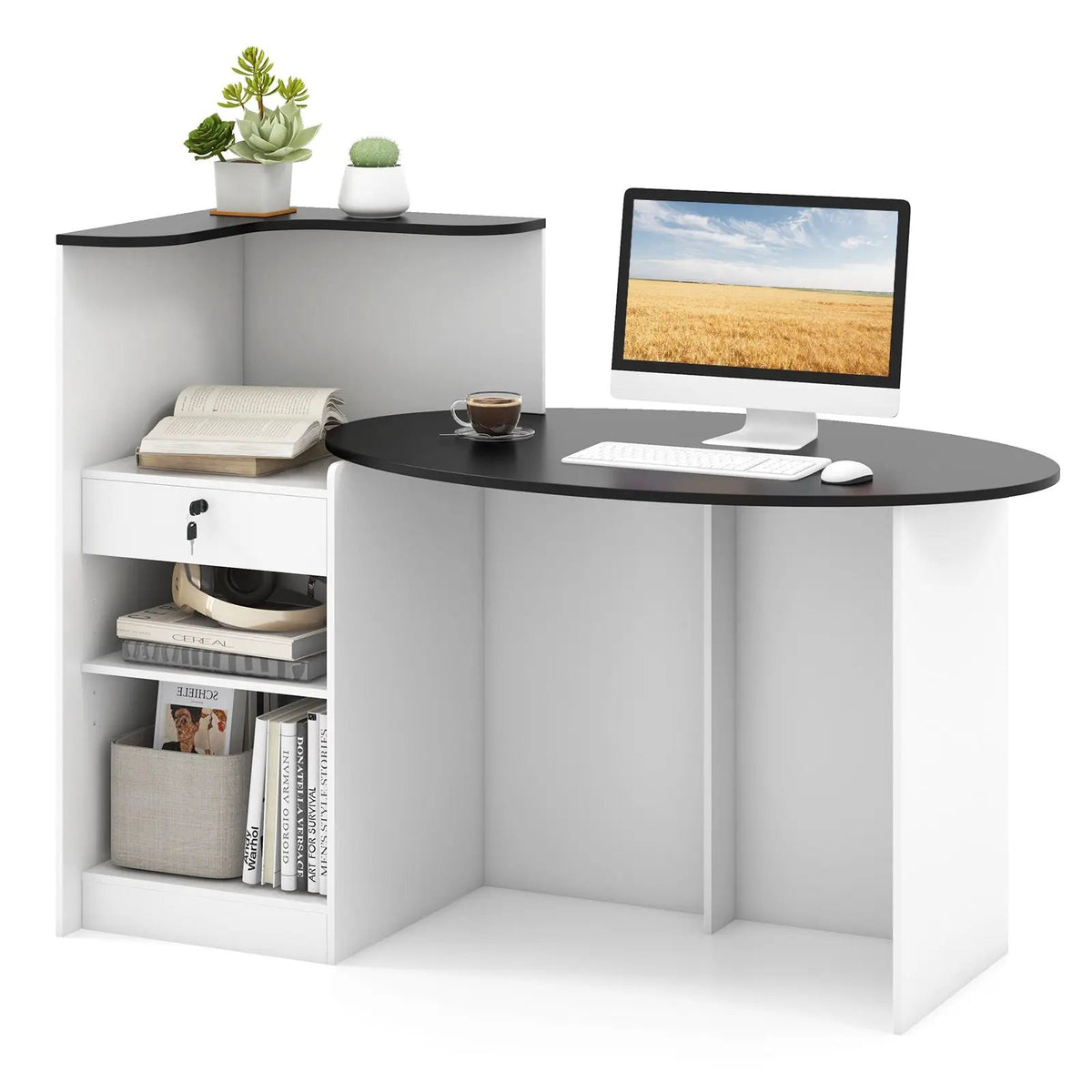 Modern Reception Desk Front Counter Desk with Oval Tabletop by DirectDeals