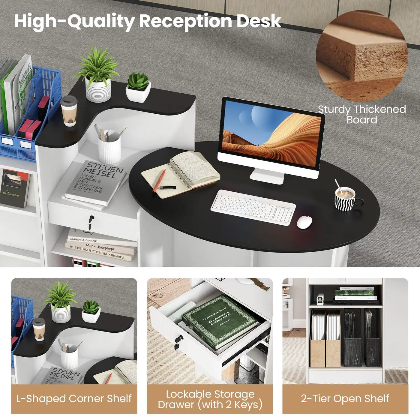 Modern Reception Desk Front Counter Desk with Oval Tabletop by DirectDeals