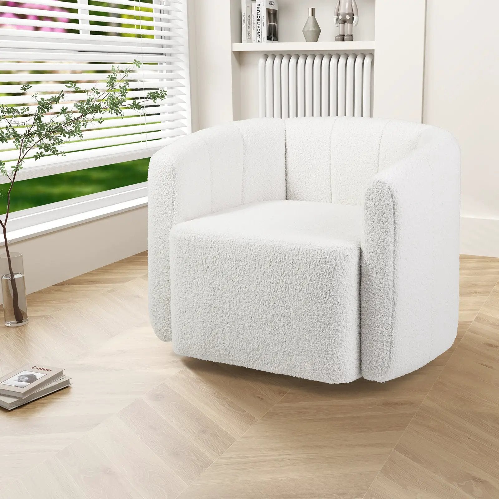 Modern Upholstered Sherpa Accent Chair with Curved Backrest and Armrests-White by DirectDeals