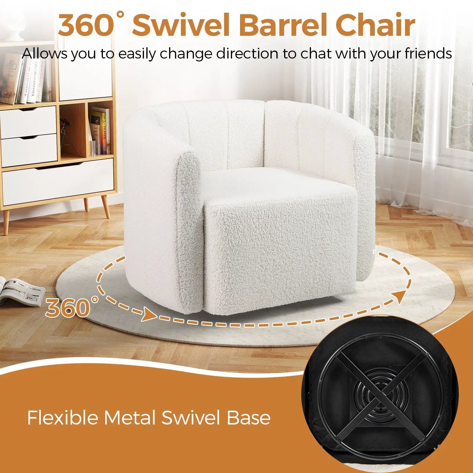 Modern Upholstered Sherpa Accent Chair with Curved Backrest and Armrests-White by DirectDeals