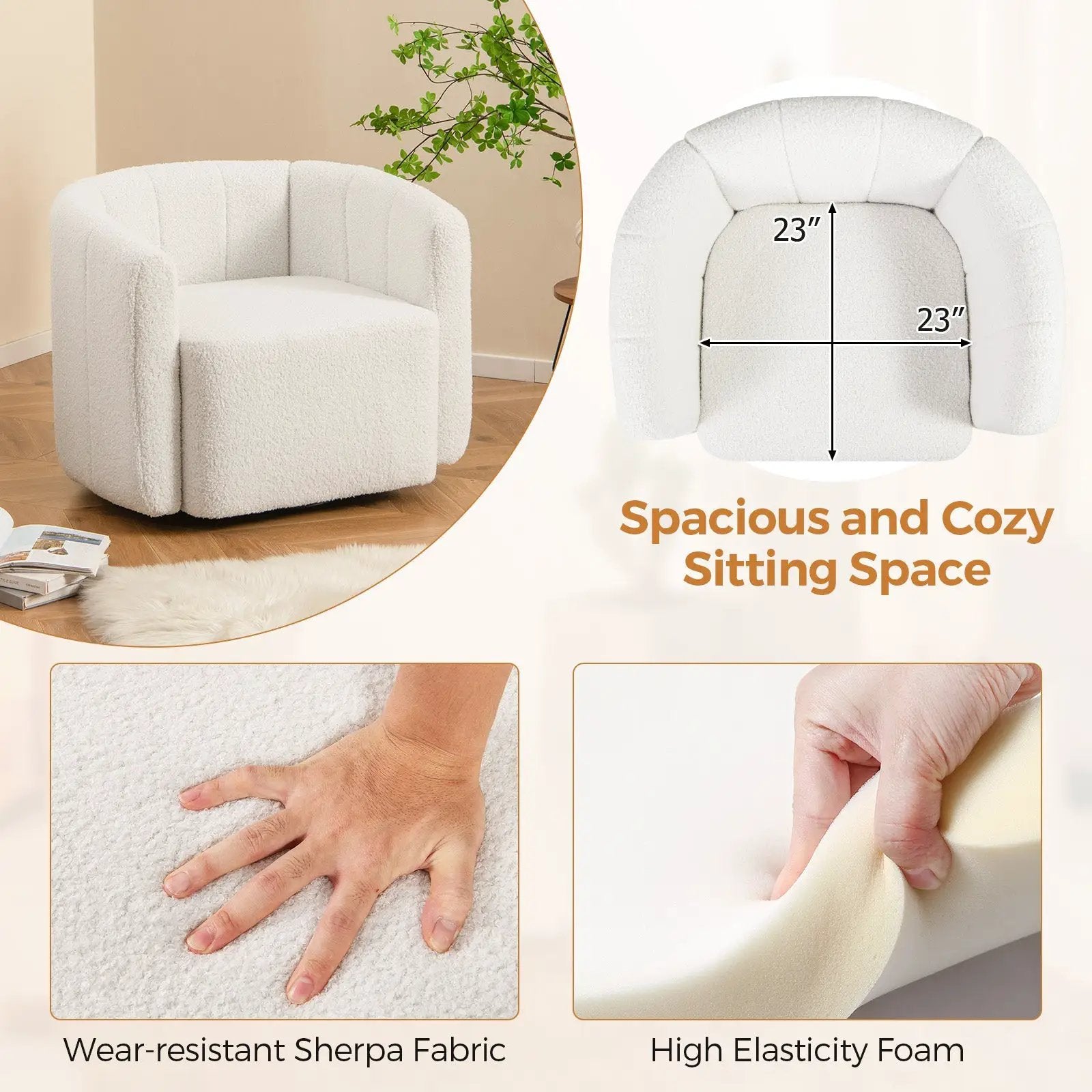 Modern Upholstered Sherpa Accent Chair with Curved Backrest and Armrests-White by DirectDeals