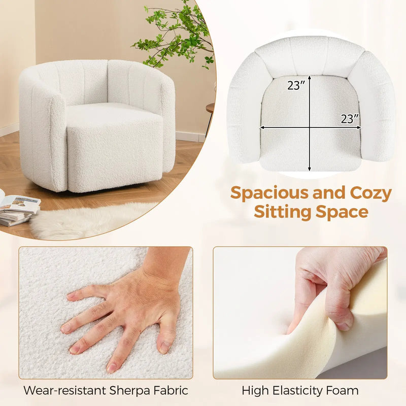 Modern Upholstered Sherpa Accent Chair with Curved Backrest and Armrests-White by DirectDeals