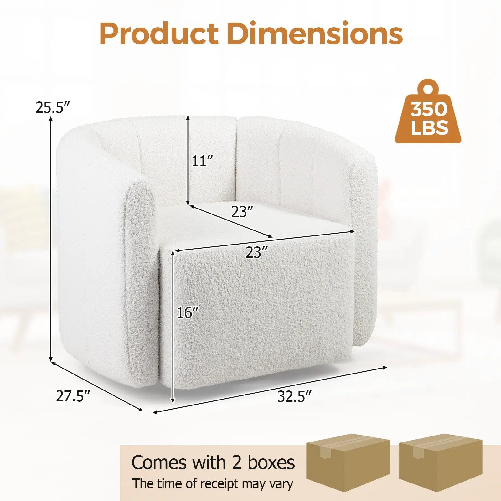 Modern Upholstered Sherpa Accent Chair with Curved Backrest and Armrests-White by DirectDeals