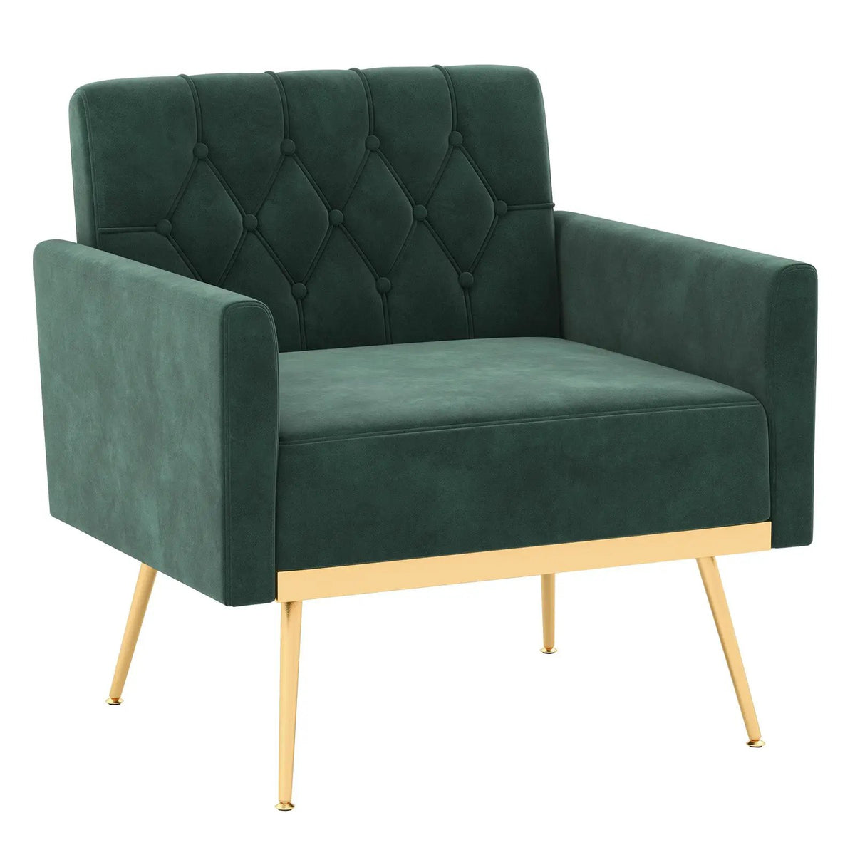 Modern Velvet Accent Chair with Button Tufted Back Golden Metal Legs and Adjustable Foot Pads by DirectDeals
