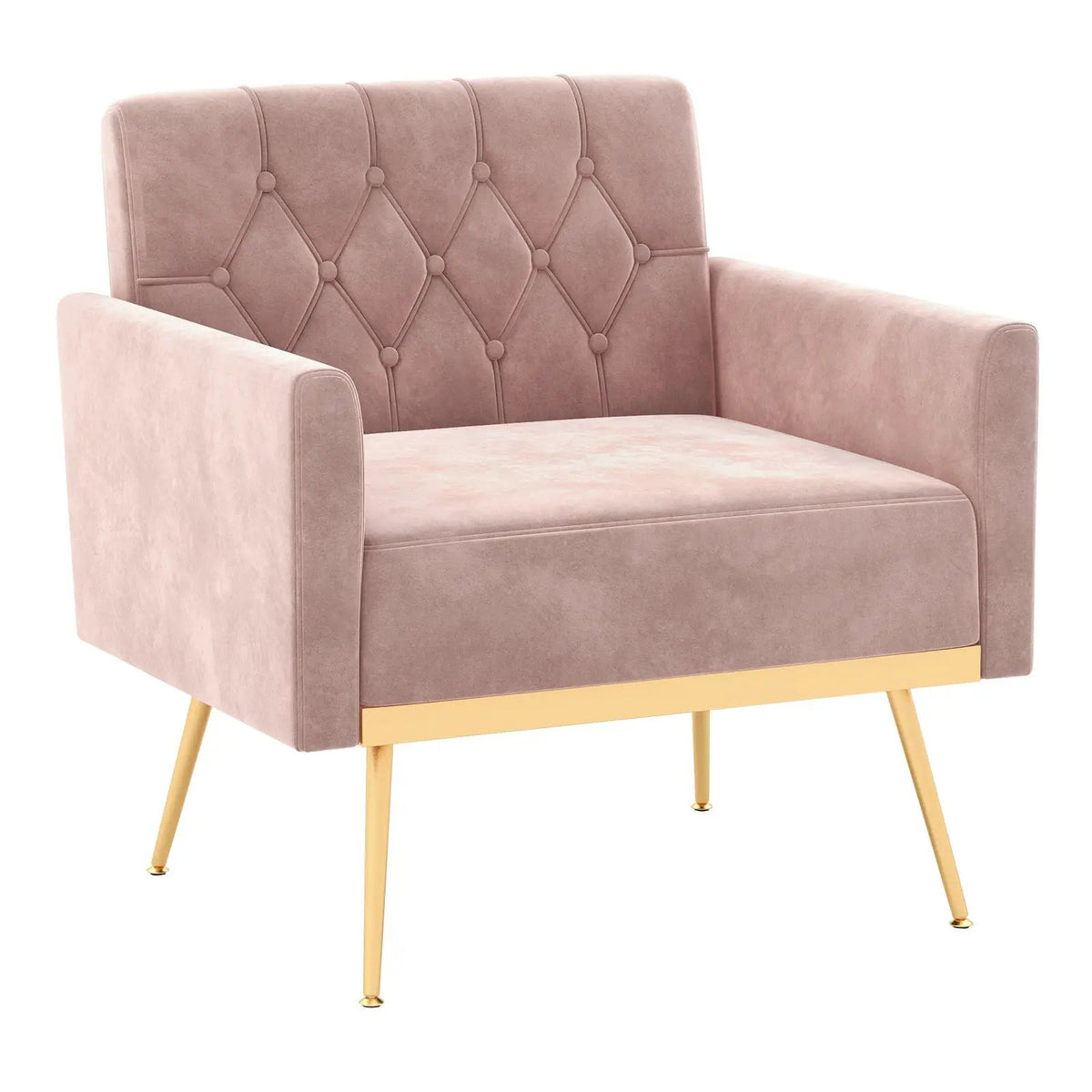Modern Velvet Accent Chair with Button Tufted Back Golden Metal Legs and Adjustable Foot Pads by DirectDeals
