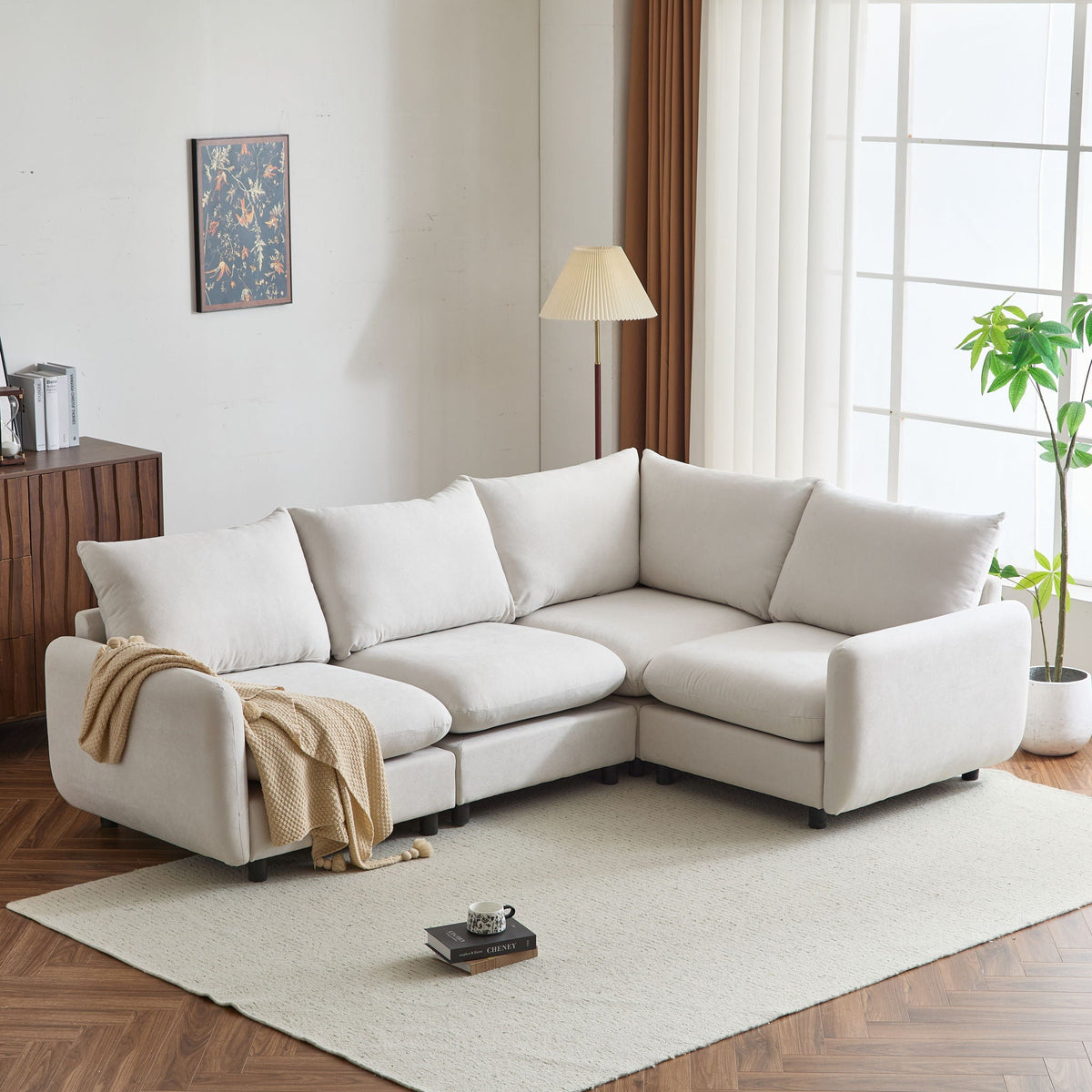 Modular Free Combination Sectional Sofa Couch with Solid Wood Frame - White, photo 3 of 16