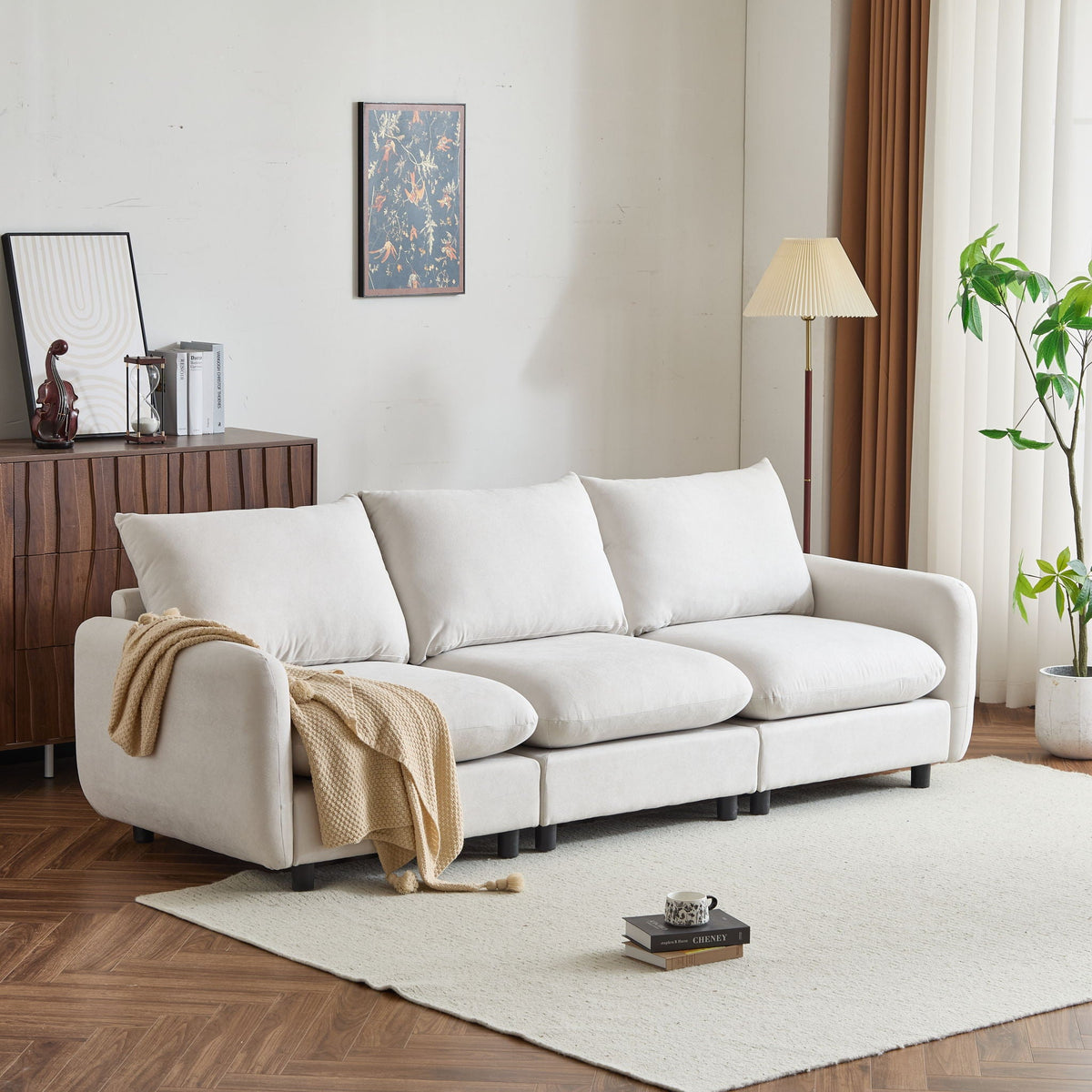 Modular Free Combination Sectional Sofa Couch with Solid Wood Frame - White, photo 4 of 16