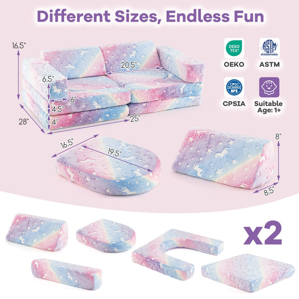10 Pieces Modular Kids Play Couch Sectional Sofa Glow in the Dark-Multicolor, photo 2 of 2