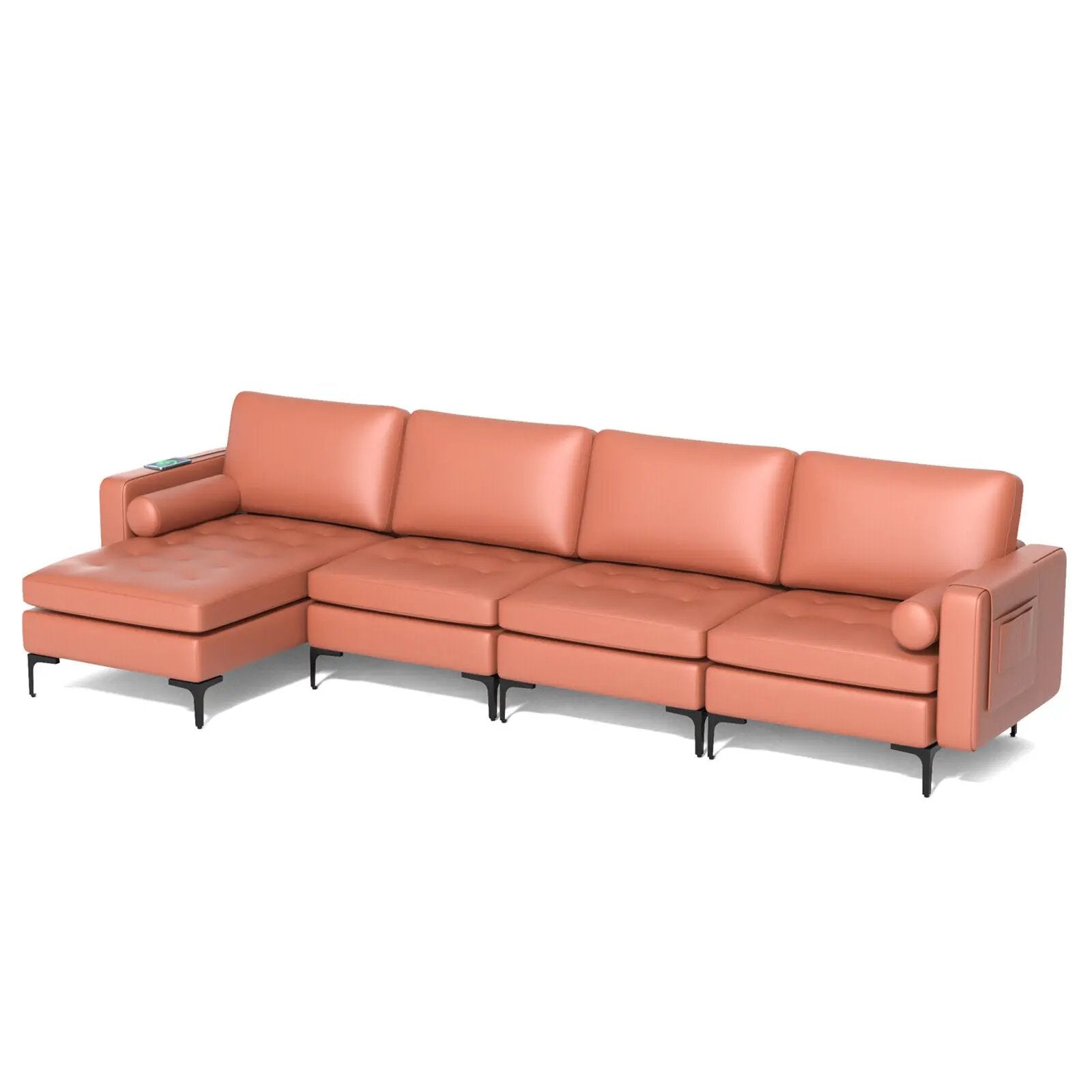 Modular L-shaped 4-Seat Sectional Sofa with Reversible Chaise and 2 USB Socket by DirectDeals