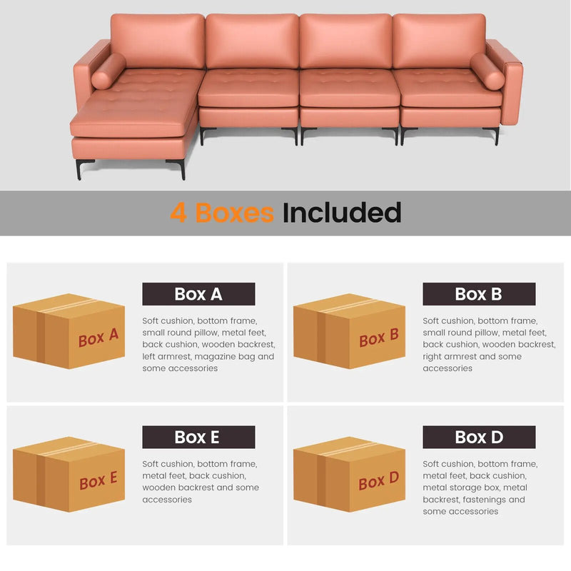 Modular L-shaped 4-Seat Sectional Sofa with Reversible Chaise and 2 USB Socket by DirectDeals