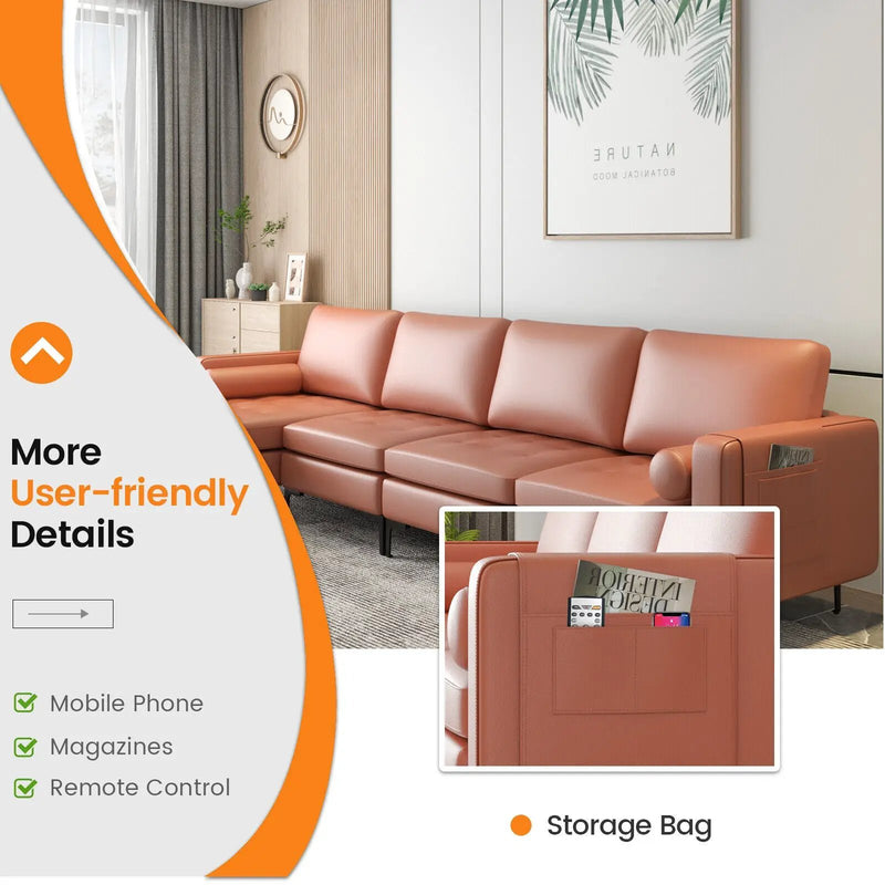 Modular L-shaped 4-Seat Sectional Sofa with Reversible Chaise and 2 USB Socket by DirectDeals