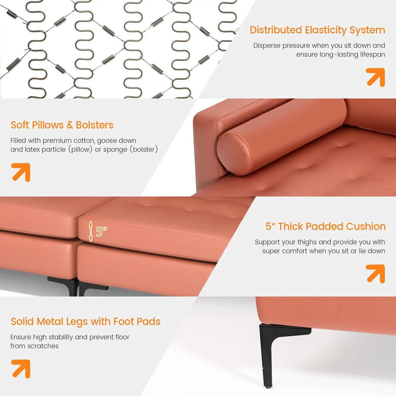 Modular L-shaped 4-Seat Sectional Sofa with Reversible Chaise and 2 USB Socket by DirectDeals